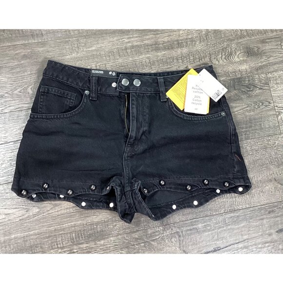 H&M Divided Womens High Waist Black Studded Denim Shorts Size 8 Streetwear New - Picture 3 of 10